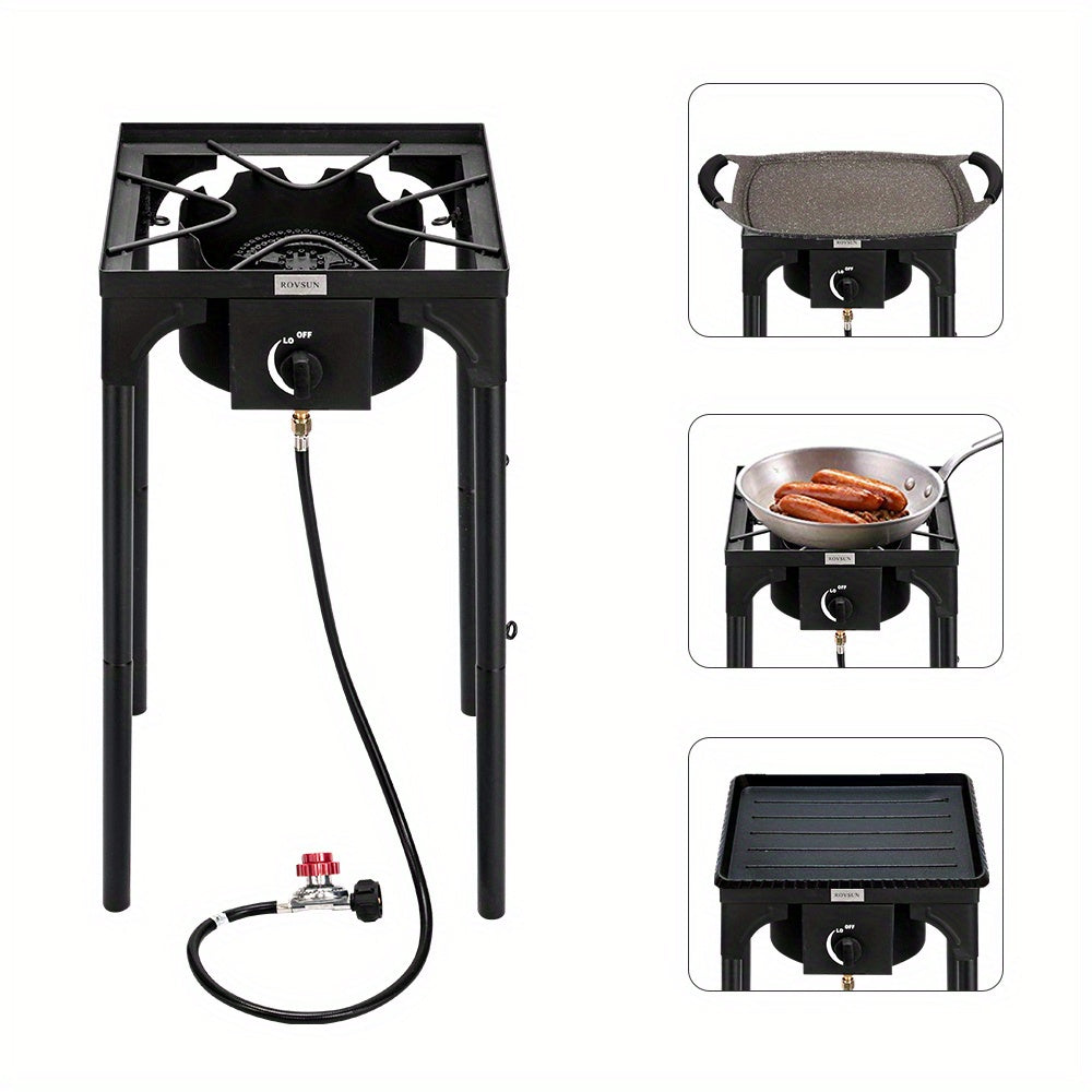 High Pressure Propane Burner Stove 100,000-225,000 BTU - Heavy Duty Cast Iron Outdoor Camp Cooker with Detachable Legs, CSA Listed Regulator, 1 or 3 Burner for Camping, Tailgating & Brewing