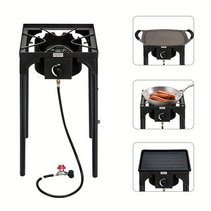 High Pressure Propane Burner Stove 100,000-225,000 BTU - Heavy Duty Cast Iron Outdoor Camp Cooker with Detachable Legs, CSA Listed Regulator, 1 or 3 Burner for Camping, Tailgating & Brewing