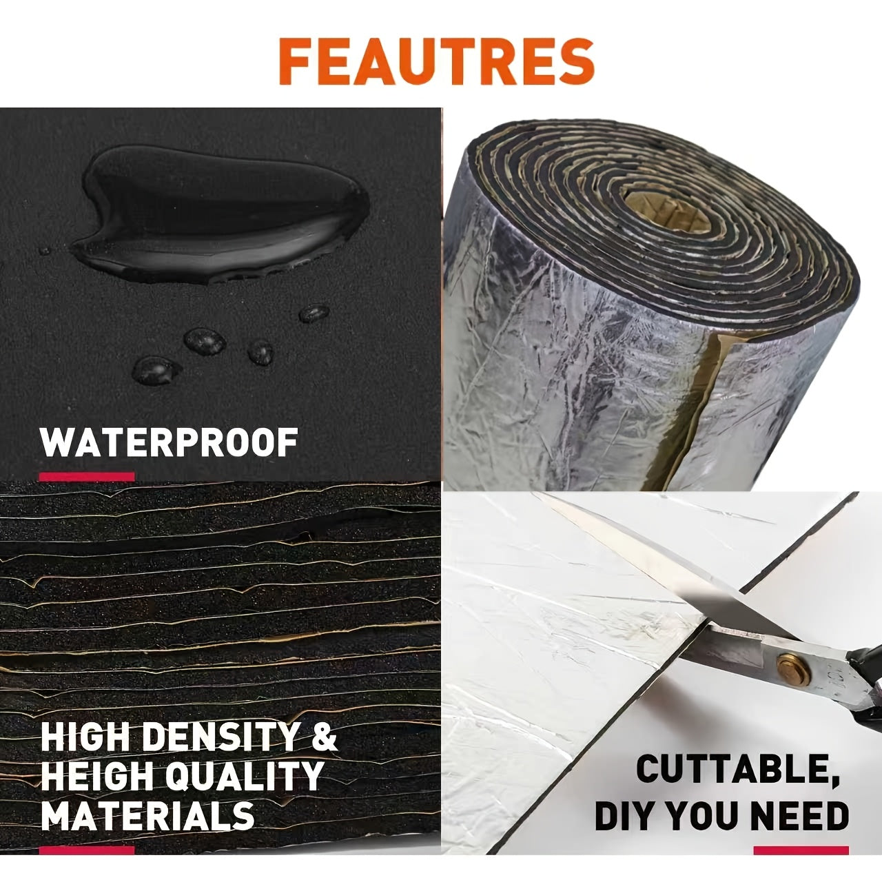 Car Sound Deadening Material 60"x40" 275Mil (7mm) – Butyl Rubber Heat & Sound Deadener Mat with Strong Adhesive for Car Doors Hood Trunk Floor Firewall, Universal Fit