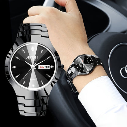 Men's Luxury Quartz Wristwatch with Double Calendar and Luminous Hands – Elegant Business Stainless Steel Watch for Men, Classic Gold Black White Dial, Perfect Gift for Him Birthday Anniversary