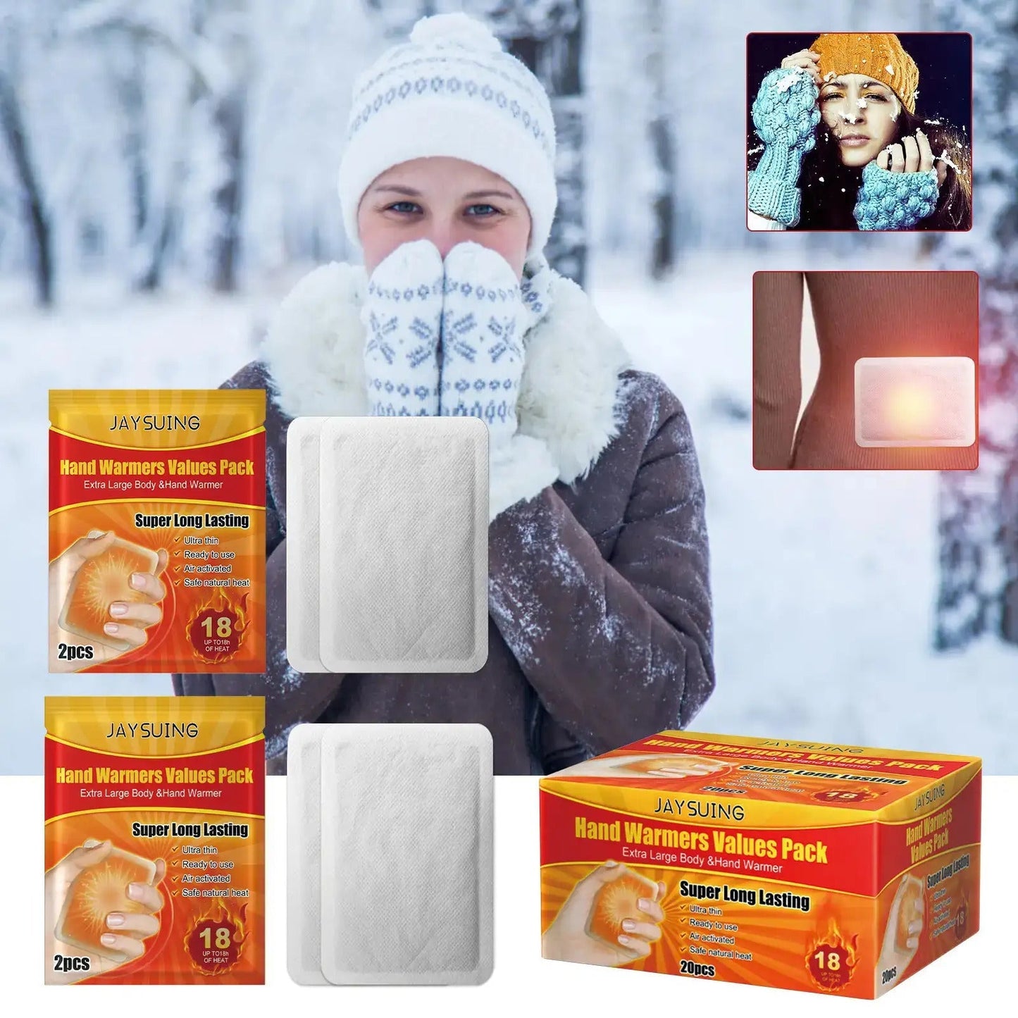 Hand Warmers 20 Pack Odorless 10-Hour Lasting Heat – Disposable Breathable Warmers Safe for Babies Winter Outdoor Travel Camping Skiing Bedtime