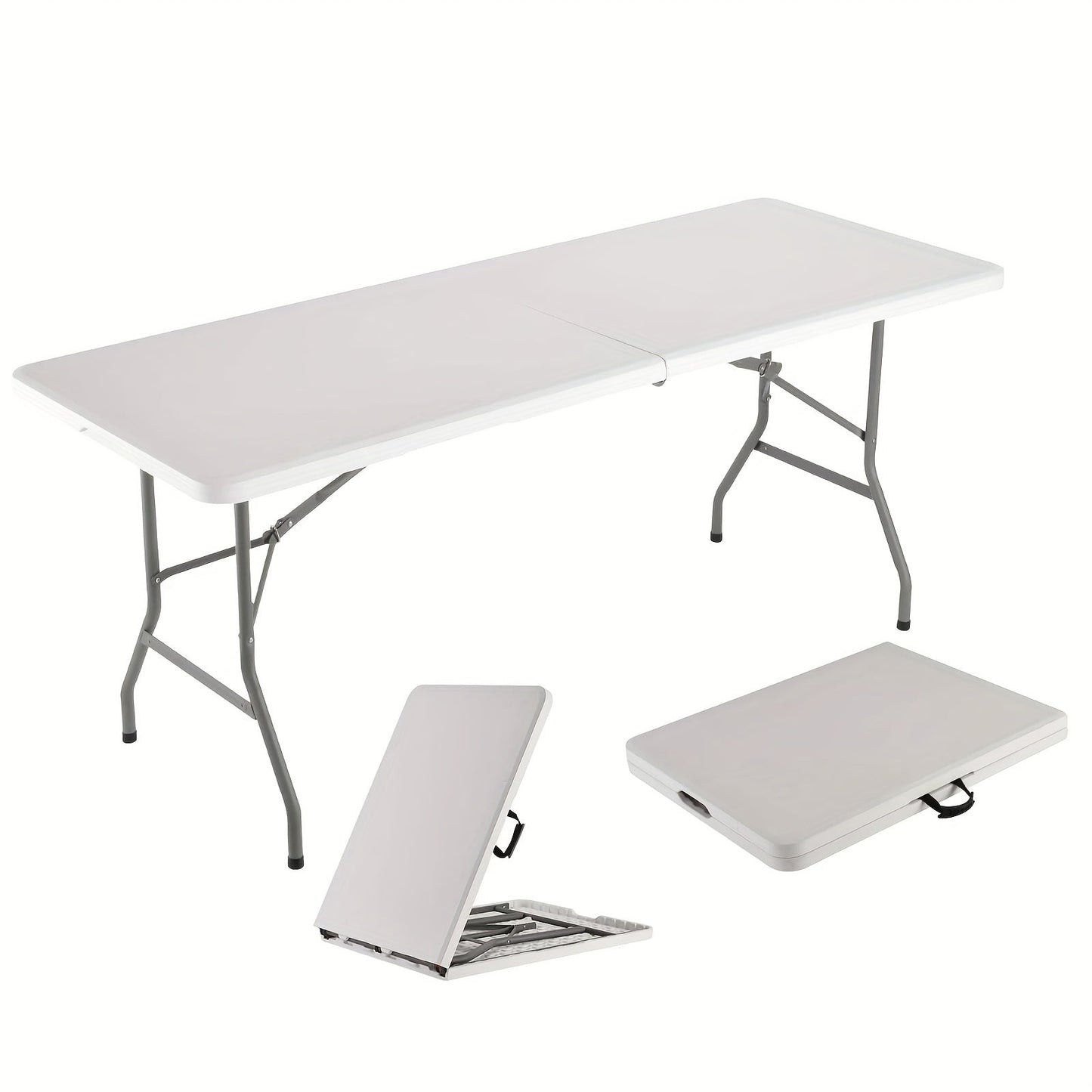 Folding Table 4ft & 6ft Portable Rectangle Table for Camping, Picnic, Wedding & Party – Lightweight with Carrying Handle, Easy Setup, Indoor Outdoor Fold Up Table – White