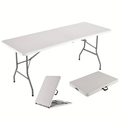 Folding Table 4ft & 6ft Portable Rectangle Table for Camping, Picnic, Wedding & Party – Lightweight with Carrying Handle, Easy Setup, Indoor Outdoor Fold Up Table – White