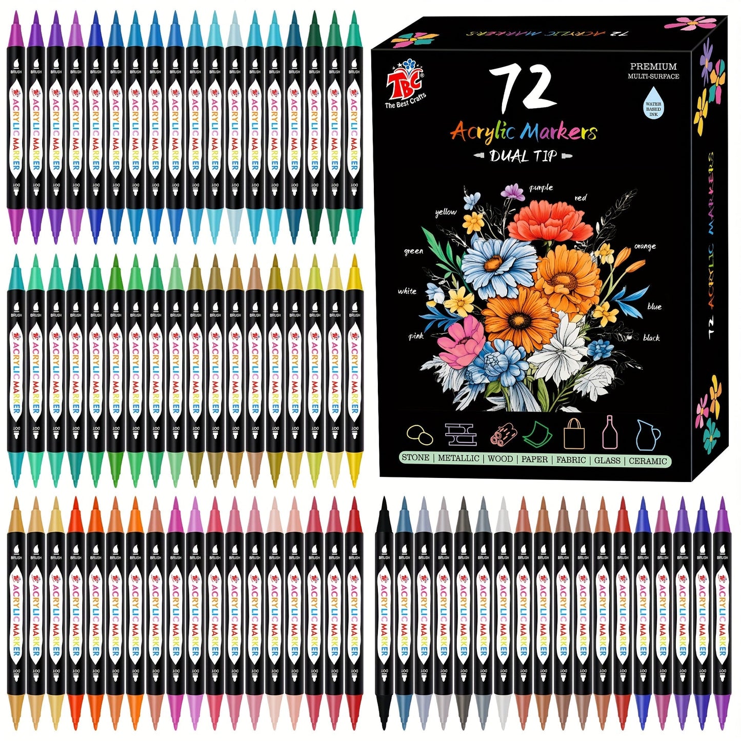 Dual Tip Acrylic Paint Markers Set – Non-Toxic Waterproof Fade-Resistant Paint Pens for Rock Painting, Canvas, Glass, Pottery, Wood & DIY Crafts, Ideal Gift for Artists & Kids