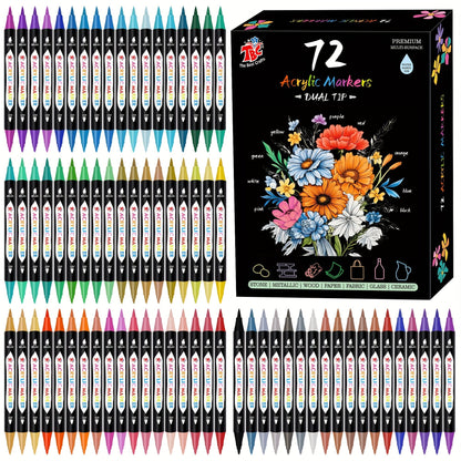 Dual Tip Acrylic Paint Markers Set – Non-Toxic Waterproof Fade-Resistant Paint Pens for Rock Painting, Canvas, Glass, Pottery, Wood & DIY Crafts, Ideal Gift for Artists & Kids