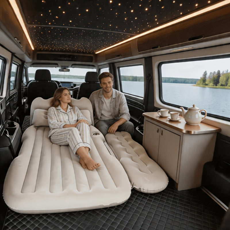 Car Inflatable Bed for SUV Sedan Soft Flocked Rear Seat Air Mattress Foldable Portable Sleeping Mat for Camping Road Trips Picnics – Includes Air Pump & Storage Bag, Black Grey Beige Pink