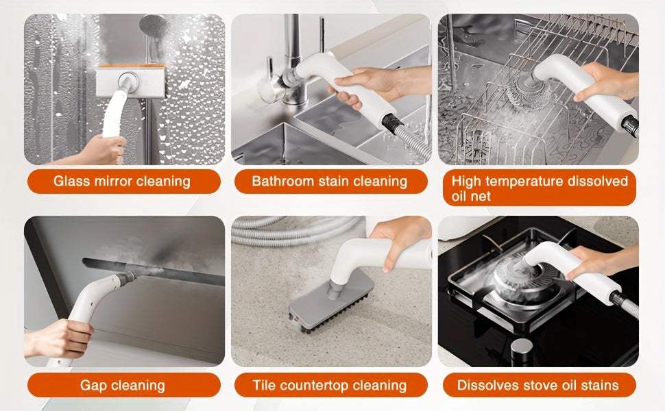 Handheld Steam Cleaner 4.4Bar High-Power Fast Heating 6 Multifunctional Heads 47oz Large Tank Dual Safety for Kitchen Sofa Floor Bathroom Car Refrigerator Air Conditioner