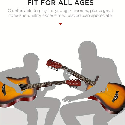 38-Inch Basswood Acoustic Guitar for Beginners – Full-Size Folk Style Steel String Guitar with Rich Warm Tone, Ideal for Practice, Performance & Learning, Available in 5 Colors