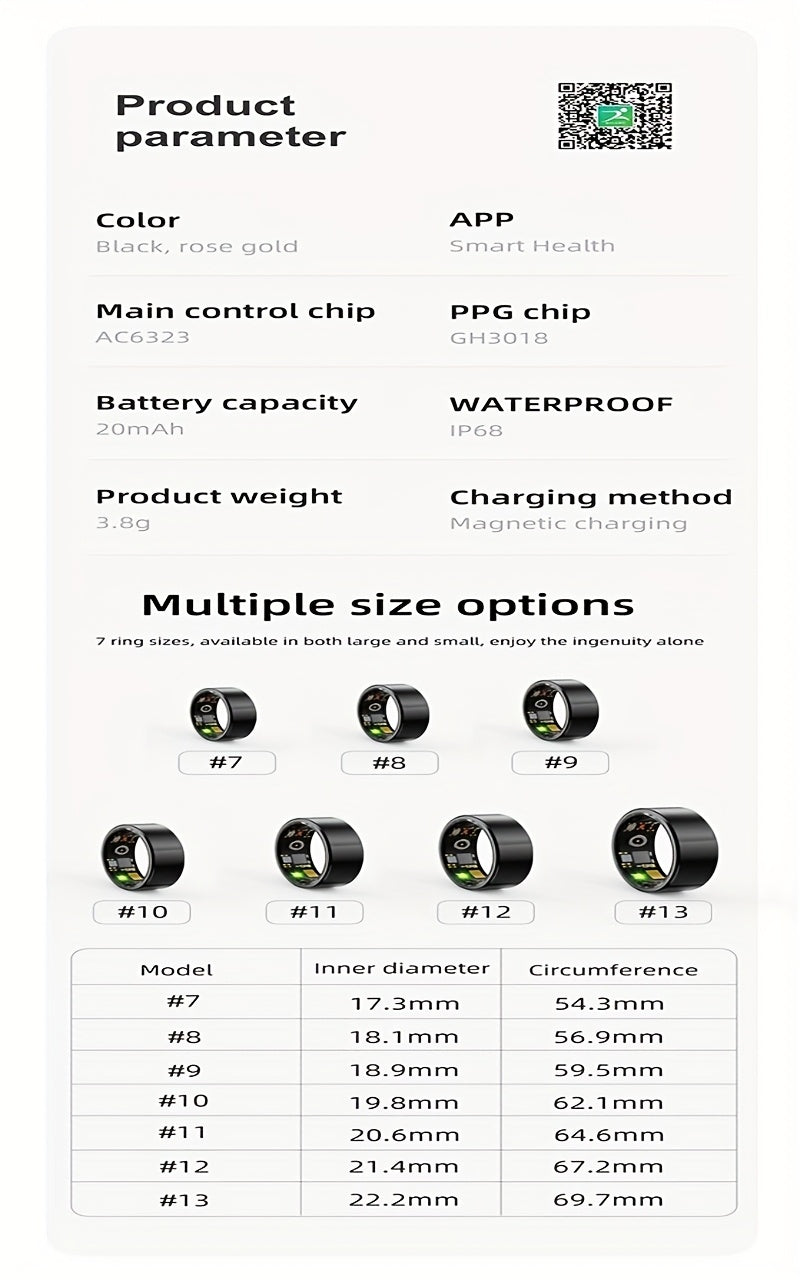 Smart Ring for Women & Men – IP68 Waterproof Fitness Tracker with Sleep Tracking, Step Counter, Exercise Monitoring & Camera Control, Lightweight Health Ring Compatible with iPhone & Android