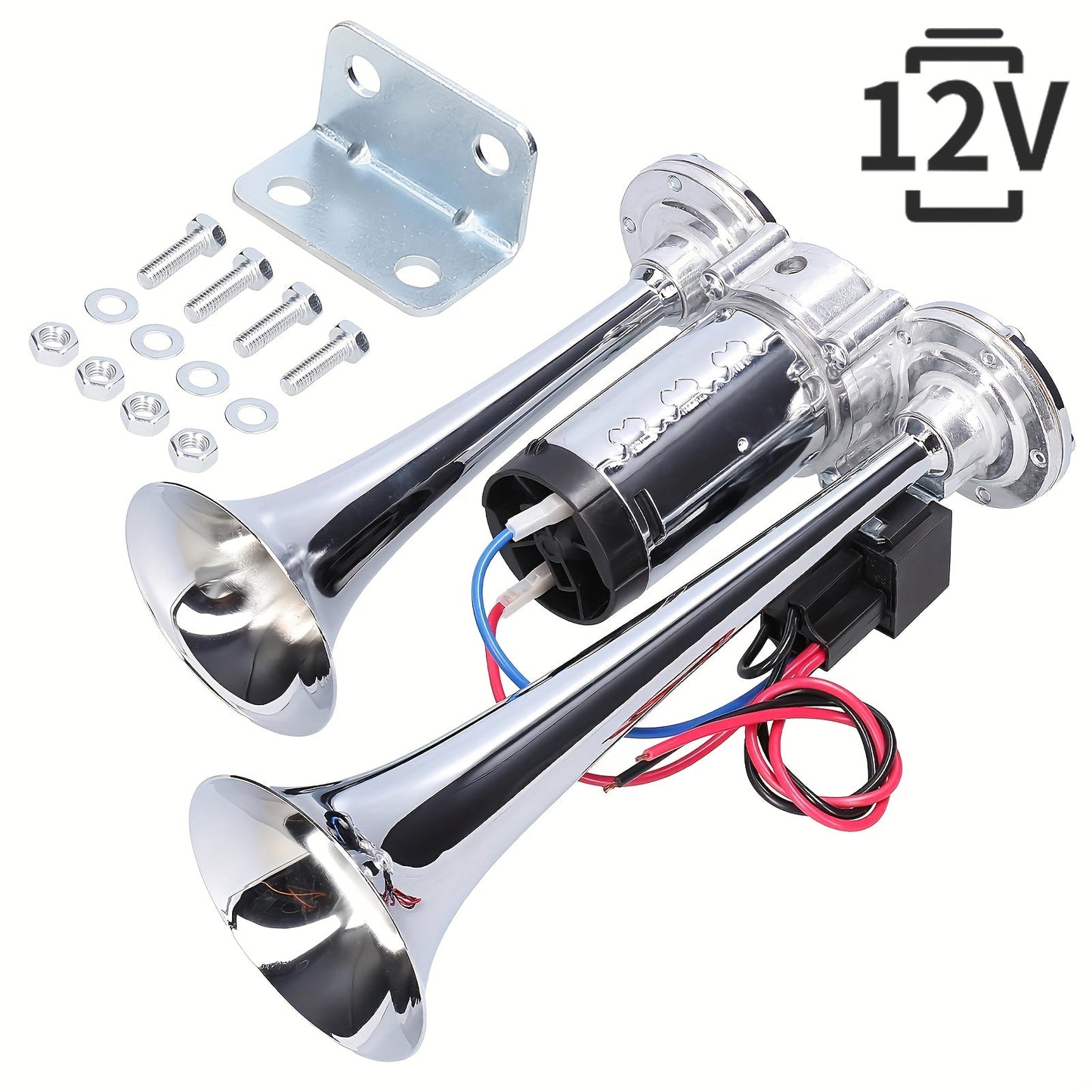 130dB Super Loud Double Tube Air Horn 12V/24V – Aluminum Alloy with Compressor, Quick Install for Trucks, SUVs, Motorcycles, Boats & Off-Road Vehicles