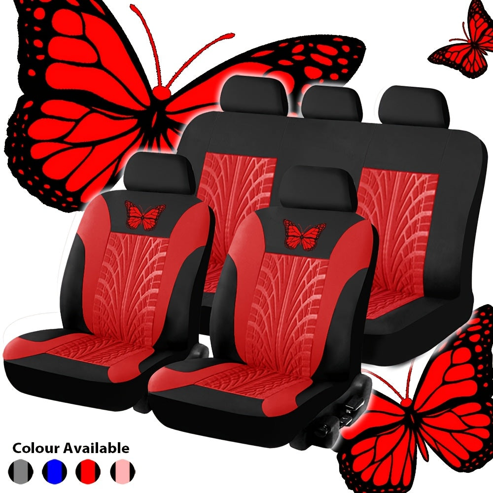 Universal Car Seat Covers for 5-Seater Vehicles - Butterfly & Tire Pattern, Thickened Wear-Resistant Breathable Fabric, Full Set Front & Rear Seat Protection, Fits Most Cars, Trucks & SUVs