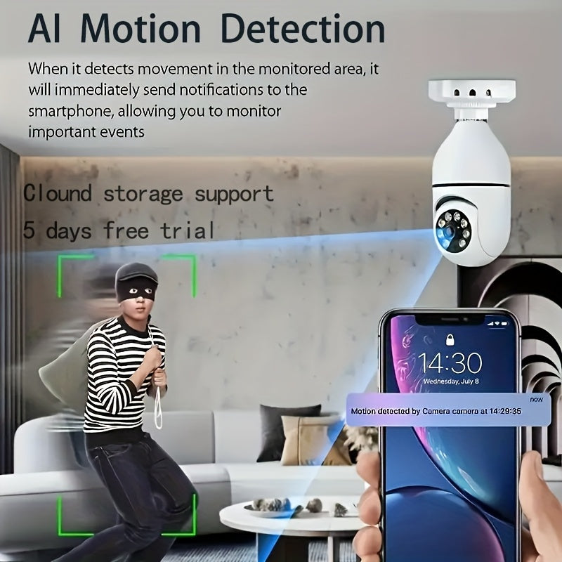 4-Pack WiFi Bulb Security Camera 1080P HD – 360° AI Motion Tracking, Smart PTZ, PIR Night Vision, Dual Band 2.4G/5G WiFi, App Control, Wall Mount – Indoor Home Surveillance Camera System
