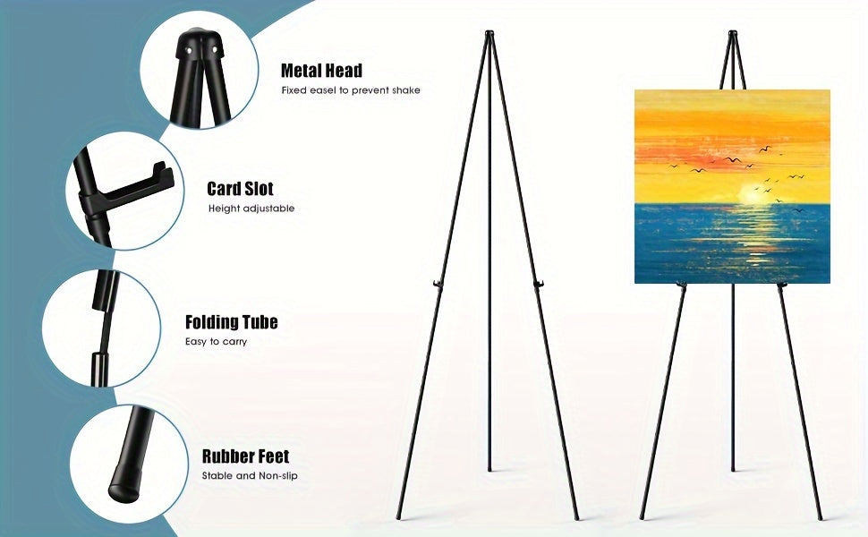 63 Inch Portable Tripod Easel Stand Foldable with Carrying Bag – Adjustable Metal Floor Easel for Wedding Signs Posters Art Painting Trade Shows and Events – Holds Up to 10 lbs