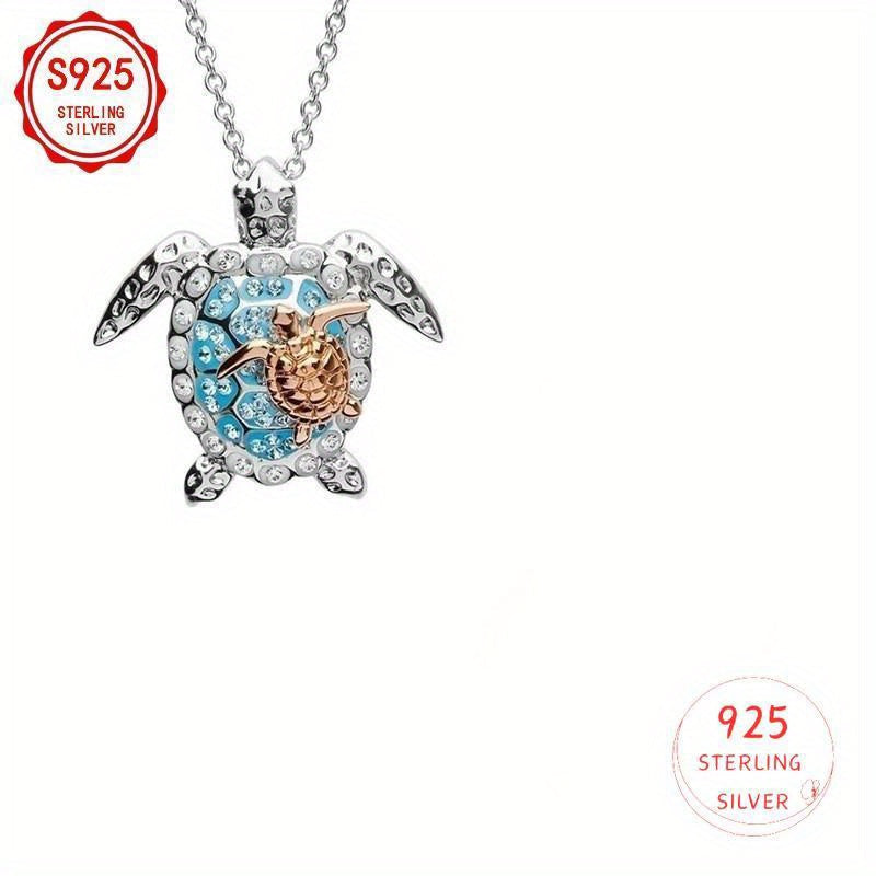 Turtle Jewelry Set for Women – S925 Silver Gold-Tone Necklace, Earrings & Ring with Cubic Zirconia, Boho Elegant 3-Piece Set for Daily Wear, Birthday Gift, Valentine's Day & Women's Gift
