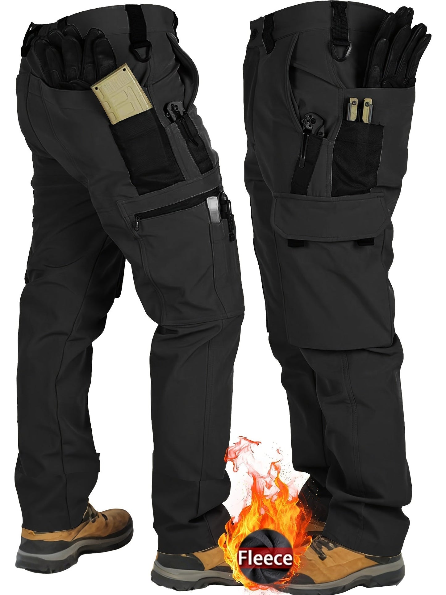 Men's Tactical Winter Pants Heavy-Duty Thickened Insulated Work Pants, 300g/m² 100% Polyester MOLLE System Multi-Pocket Baggy Snow Pants for Hiking Hunting Construction Outdoor