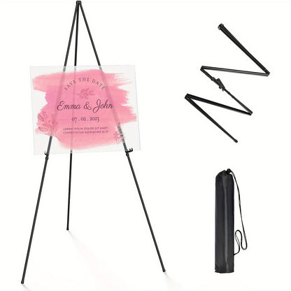 63 Inch Portable Tripod Easel Stand Foldable with Carrying Bag – Adjustable Metal Floor Easel for Wedding Signs Posters Art Painting Trade Shows and Events – Holds Up to 10 lbs