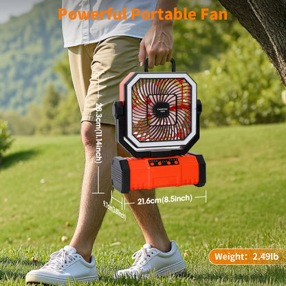 20000mAh Portable Camping Fan with Remote Control, LED Lights, 4 Speeds & 360° Rotation – Rechargeable Battery Operated Oscillating Tent Fan for Outdoor Camping, RV & Travel