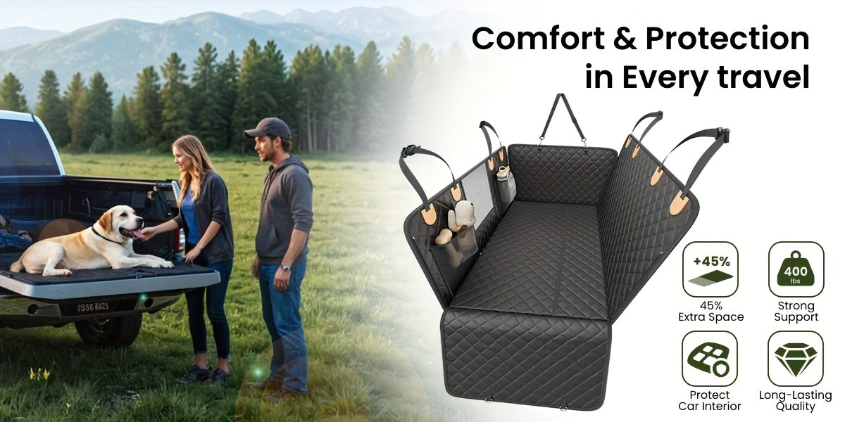 Dog Backseat Expander with Hard Bottom – 400 lb Capacity 100% Nylon Dog Car Seat Cover & Pet Hammock for SUV, Truck & Car, Large Space Non-Slip Waterproof Dog Travel Seat Protector