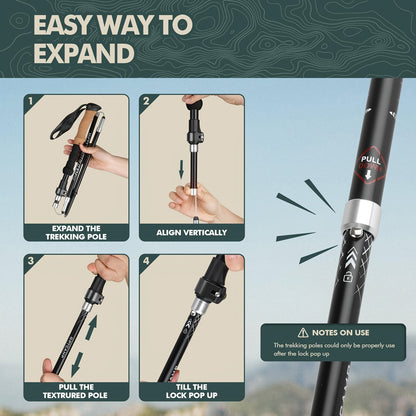 Trekking Poles 2 Pack Lightweight Aluminum Alloy Foldable Hiking Sticks – Quick-Lock Adjustable, Ergonomic Non-Slip Grip & Carry Bag for Men Women Camping Travel