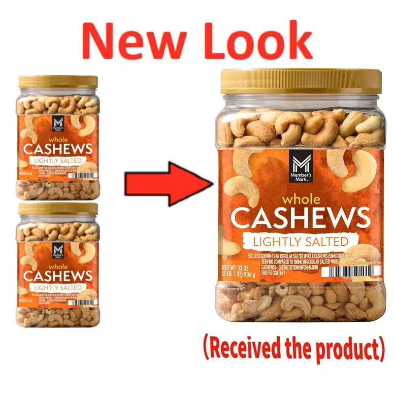 Lightly Salted Whole Cashews 33oz Large Jar Dry Roasted Healthy Nuts Snack for Hiking Office Road Trip Gluten-Free Vegan