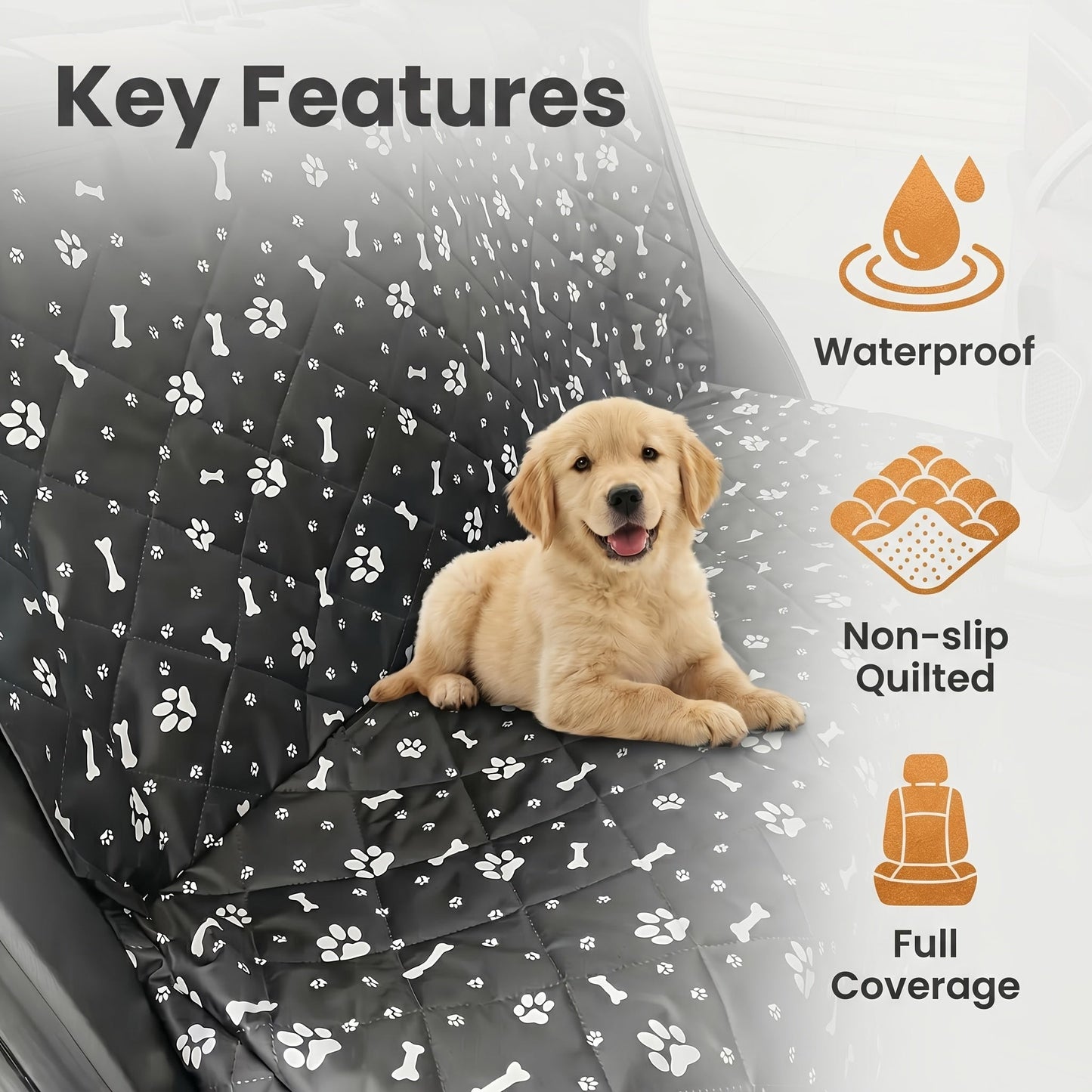 Dog Car Seat Cover for Back Seat – Waterproof Anti-Slip Anti-Scratch, Washable Pet Car Seat Protector with Armrest Compatible, Fits Most Cars SUVs Trucks, Black & Skull Flower