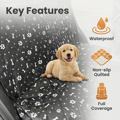 Dog Car Seat Cover for Back Seat – Waterproof Anti-Slip Anti-Scratch, Washable Pet Car Seat Protector with Armrest Compatible, Fits Most Cars SUVs Trucks, Black & Skull Flower