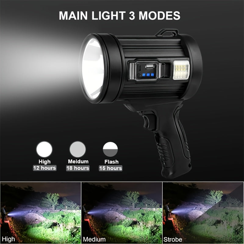 LED Rechargeable Flashlight 6 Modes 3 Color Filters USB & Solar Charging IPX4 Waterproof Tactical Flashlight for Camping Hiking Hunting Boating – Christmas & Holiday Gift