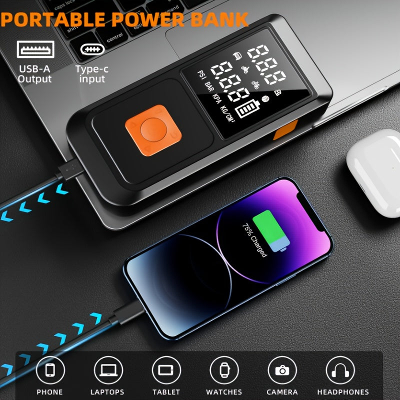 Portable Car Jump Starter 6000mAh with 150PSI Air Compressor Inflator Digital Display USB-C Charging LED Light Dual Safety Protection for Cars Trucks SUVs - Outdoor Travel Camping Emergency Kit