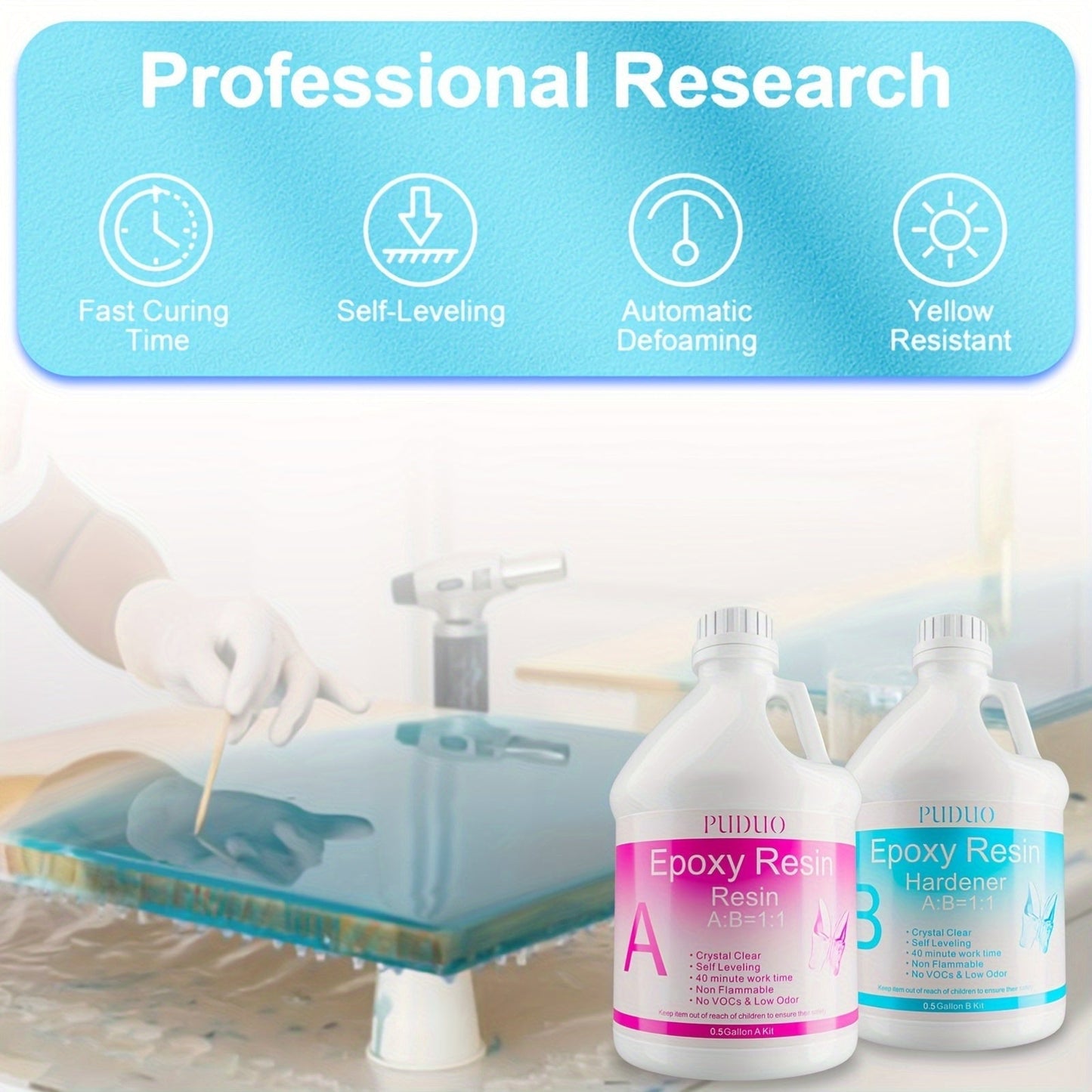 Epoxy Resin Kit Crystal Clear 2-Part Fast-Curing for Casting, Coating, Resin Art, Jewelry Making, Tabletops & Bar Counters – Available in 4oz, 72oz & 1 Gallon with Pump Kit & Glitter Accessories