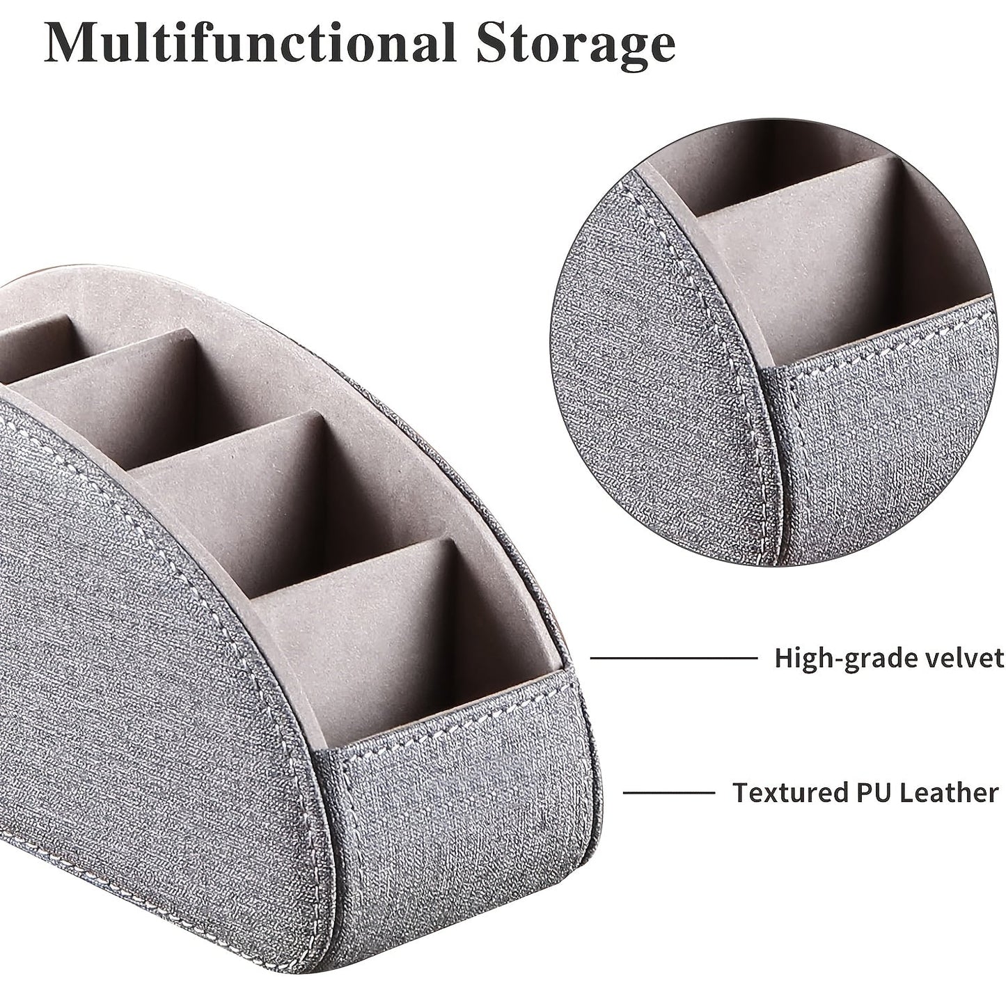Remote Control Holder with 5 Compartments, Faux Leather Desktop Organizer Caddy for Living Room, Holds TV Remotes Pens Eyeglasses Makeup Brushes Office Stationery, Home Decor Storage Box Accessory