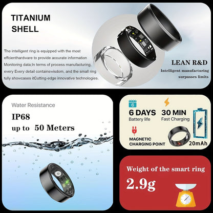 Smart Ring Sleep Tracker Heart Rate Monitor Fitness Wearable, Titanium Alloy Body Bluetooth 5.3, Step Counter Pedometer Distance Tracking, Magnetic Charging, Compatible with iPhone & Android – Black Rose Gold Silver
