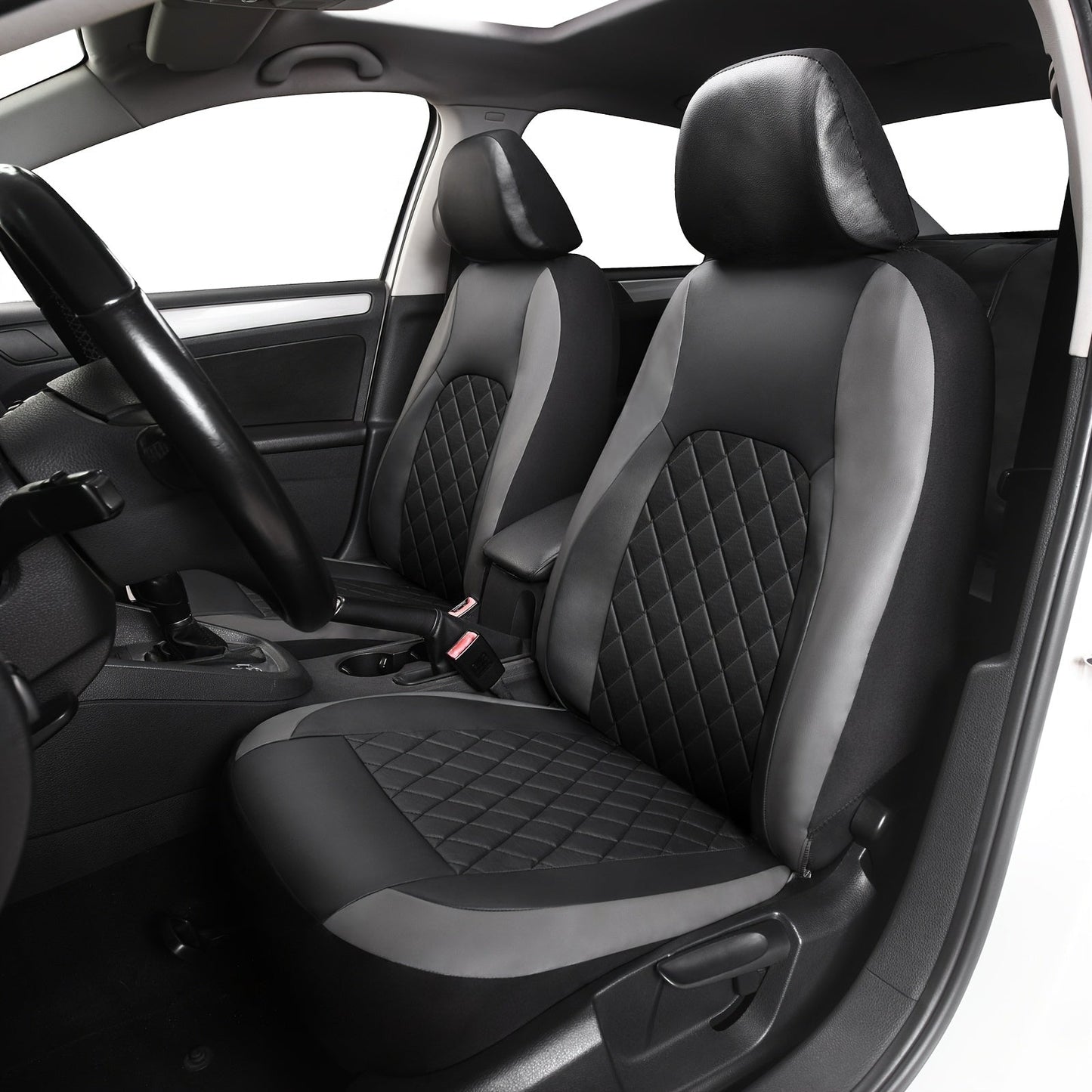 Universal Car Seat Covers Full Set Faux Leather – 5-Seat Front & Rear Bench for SUV, Truck, Jeep & BMW, Fits 40/60 & 50/50 Split, Headrest & Seatbelt Compatible, Scratch-Proof