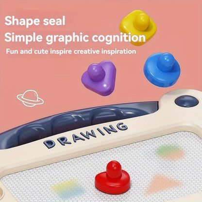 Kids Drawing Board Stamp Art Set – Creative Learning Toy with 4 Stamps, Brush & Stands, Fun Educational Art Gift for Boys & Girls, Birthday & Easter Gift, Blue Pink Green, 3 Ways to Use