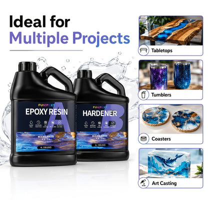 FUNEPOXY Crystal Clear Epoxy Resin Kit 1:1 Self-Leveling High-Gloss Finish for Tabletop Bar Top Live Edge Tables Casting Resin Art Jewelry Making 16oz 32oz 64oz 1 Gallon 2 Gallon