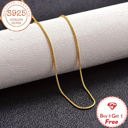 24K Gold Plated 925 Sterling Silver Snake Chain Necklace 1mm – Handmade Layering Necklace with Gift Box for Women & Men, Perfect for Valentine's Day, Mother's Day, Christmas & Birthdays