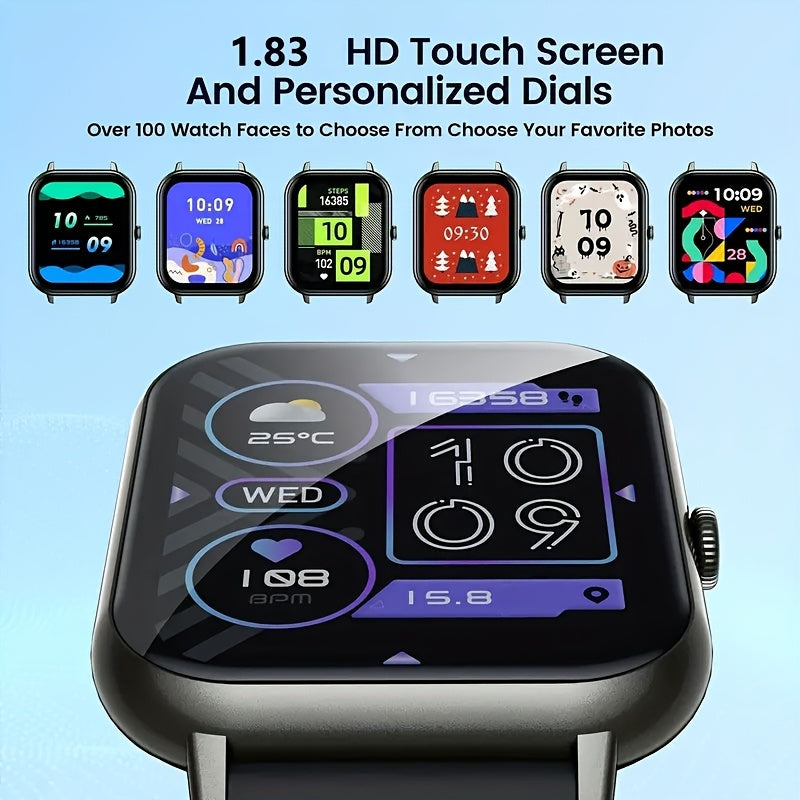 Smartwatch 1.83 Inch HD Screen Bluetooth Call Music Playback Sleep Monitor Step Calorie Fitness Tracker Sports Watch 3 Colors Gift