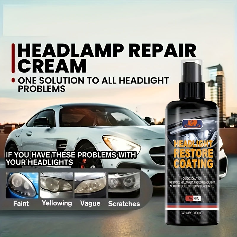 Headlight Restoration Kit with Restoration Fluid & Sponge – Removes Yellowing, Cloudiness & Oxidation, Restores Clarity & Shine Fast, Universal Fit for All Car Models, DIY Headlight Lens Repair & Polish Set