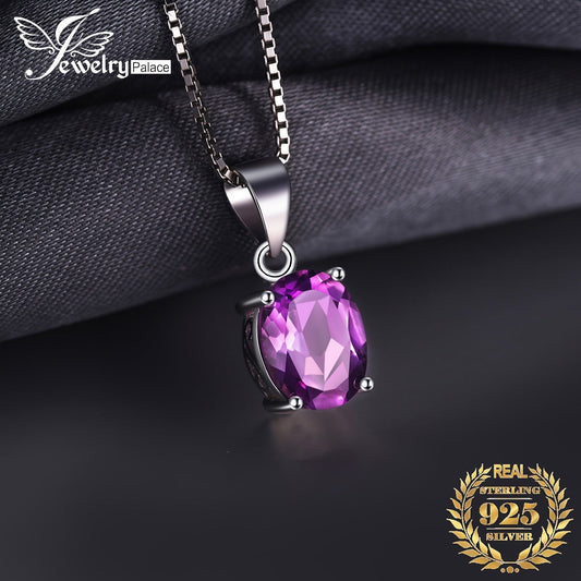 925 Sterling Silver Natural Gemstone Oval Cut Pendant Necklace for Women – Amethyst Citrine Garnet Peridot Topaz Multi-Faceted Fine Jewelry, Elegant Dating Daily Gift for Girls