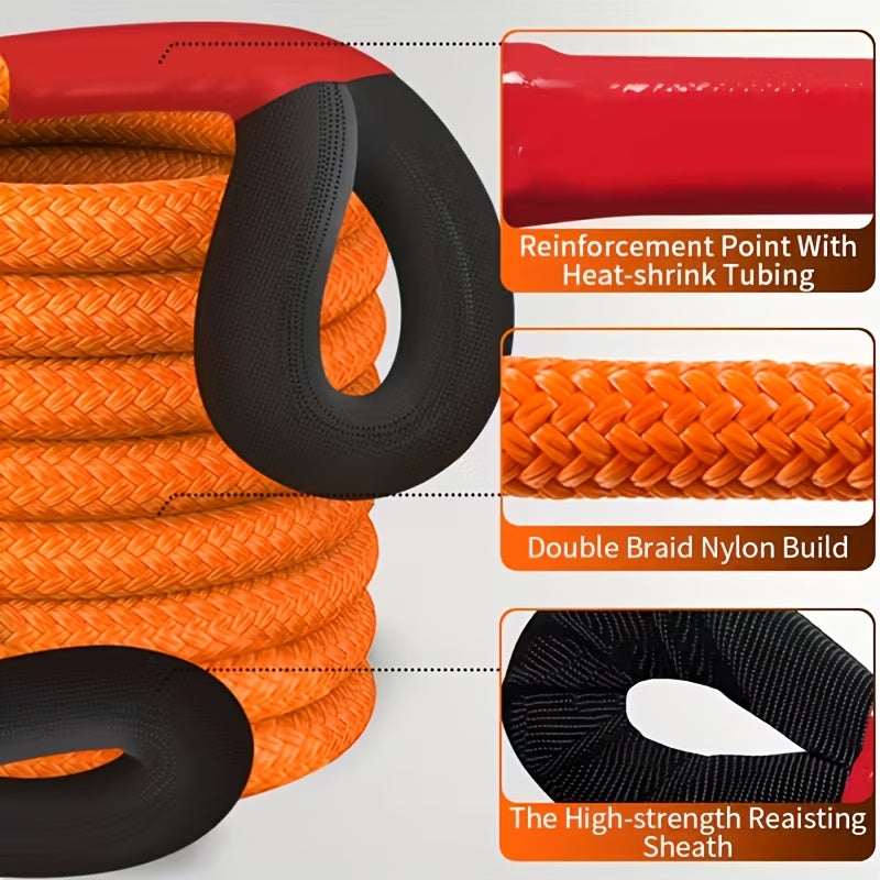 Kinetic Recovery Rope 22 Ton 48501 lbs – Heavy Duty Nylon Tow Rope with Bow Shackles & Storage Bag for Truck SUV UTV ATV Off-Road Emergency Rescue