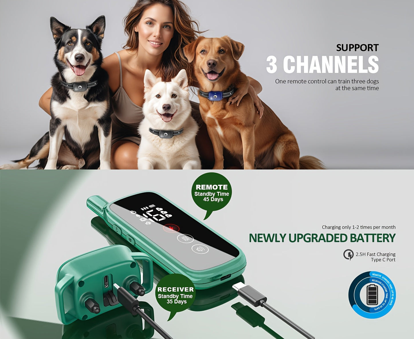 Dog Training Collar with Remote 3 Training Modes Beep Vibration Shock E-Collar for Medium Large Dogs Smart Icon Remote Receiver Function