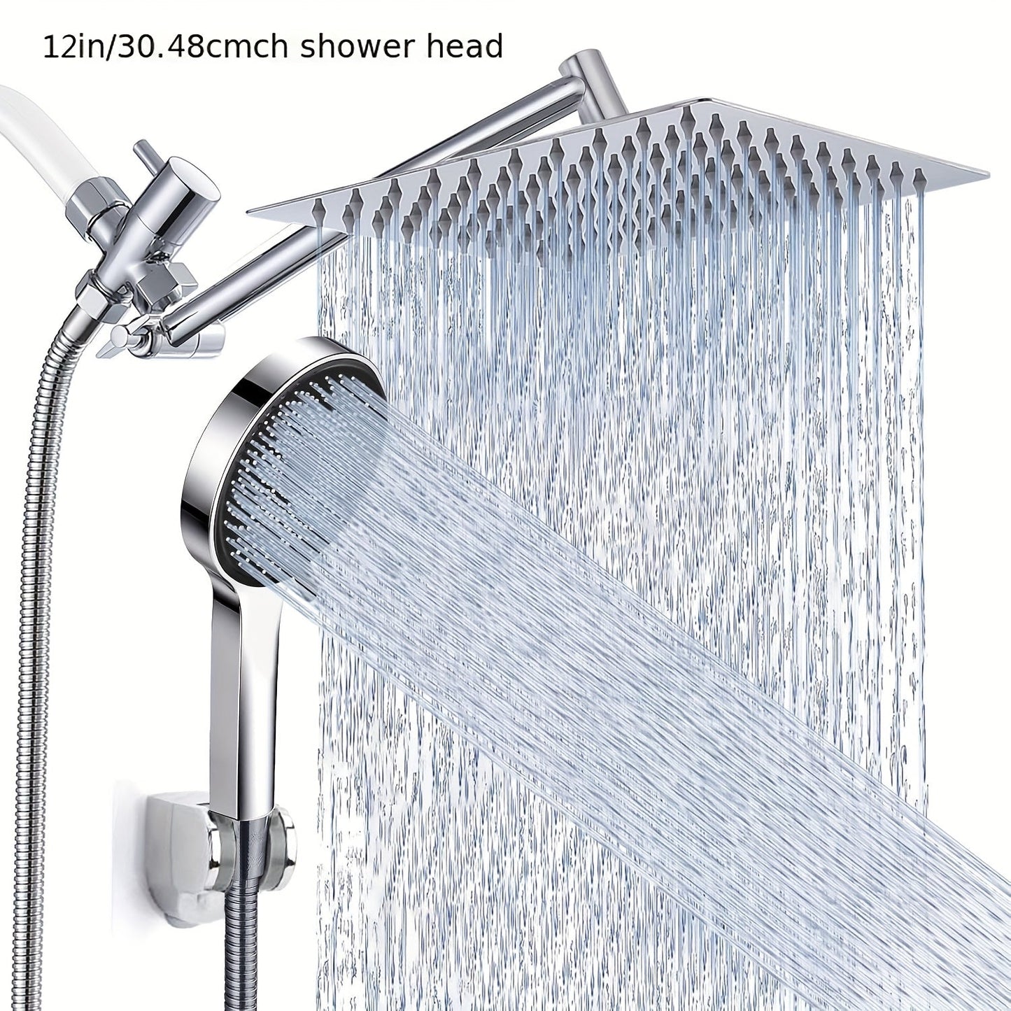 High Pressure Rainfall Handheld Shower Head Combo 11-Inch Extension Arm 9 Settings Anti-Leak Height Adjustable Chrome Matte Black