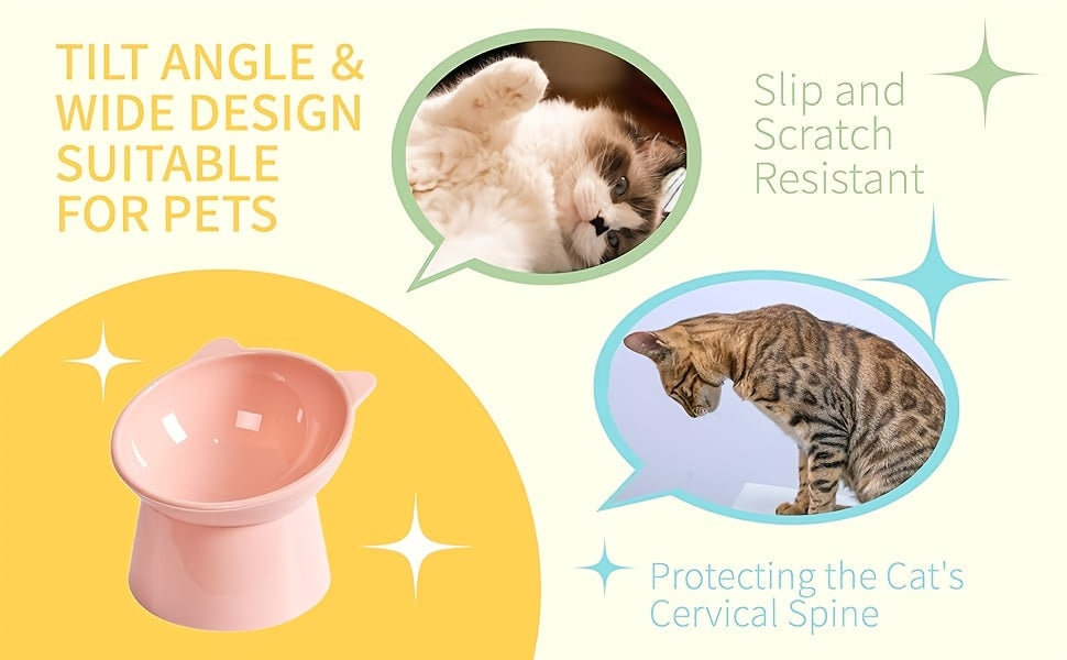 Raised Cat Bowls Set of 3 Cat-Ear Shaped Elevated Feeder Anti-Slip Base Neck Comfort Design Tri-Color Pet Feeding Dish Pink Green Blue Multi-Cat Household
