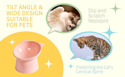 Raised Cat Bowls Set of 3 Cat-Ear Shaped Elevated Feeder Anti-Slip Base Neck Comfort Design Tri-Color Pet Feeding Dish Pink Green Blue Multi-Cat Household
