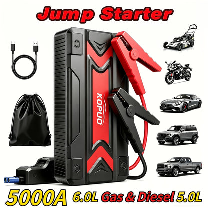 Portable Car Jump Starter 20000A Peak with Air Compressor, 7-in-1 Jump Starter Battery Pack 150PSI Tire Inflator, Power Bank, LED Light & Safety Hammer for 12V Gas & Diesel Engines – Roadside Emergency Kit