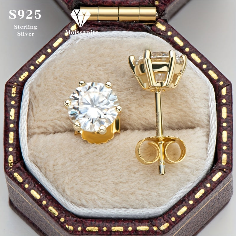 S925 Sterling Silver Moissanite Stud Earrings for Women – Vintage Elegant Style, 0.5CT 1CT 2CT 3CT, Gold & Silver, Daily Wear & Party Jewelry Gift