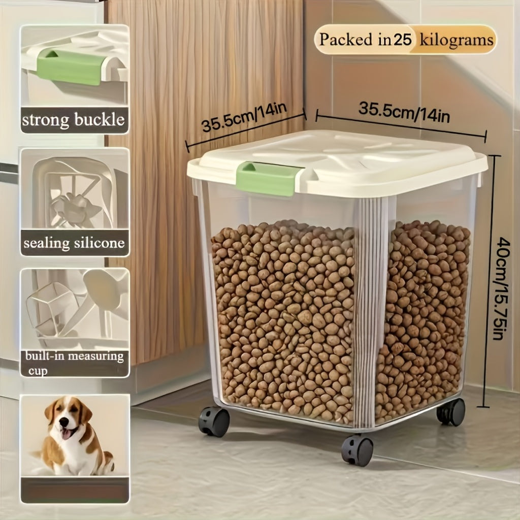 Airtight Pet Food Storage Container with Wheels Locking Lid Built-in Scoop Moisture-Proof Dog Cat Food Bin Kitchen Pantry 11 22 38 55 lbs Dry Food Storage