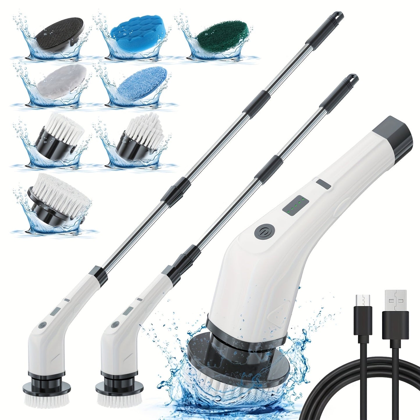 Multifunctional Electric Cleaning Brush 7-in-1 with Telescopic Long Handle – Cordless Power Scrubber for Bathroom, Kitchen, Floor & Tile, Household Cleaning Tool with Interchangeable Brush Heads