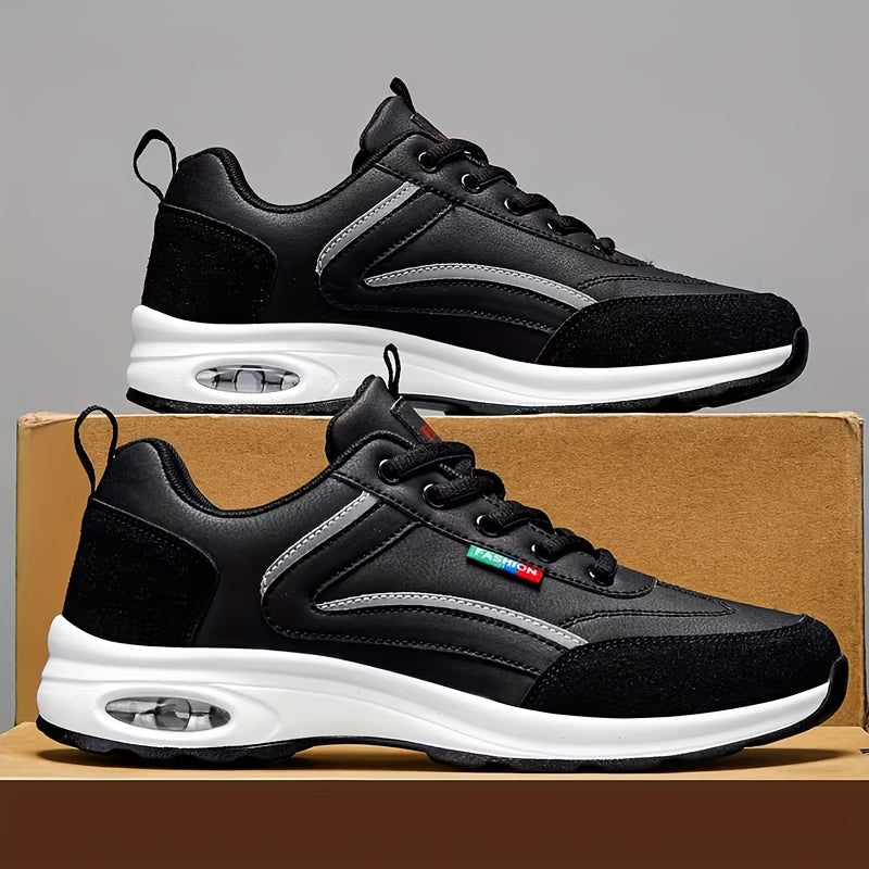 Men's Fashion Sneakers Lace-Up – Non-Slip Soft Sole Casual Running Shoes, PU Upper, Comfortable Lining, Lightweight for Outdoor Sports, Walking & Everyday Wear – Available in Blue, Black & White