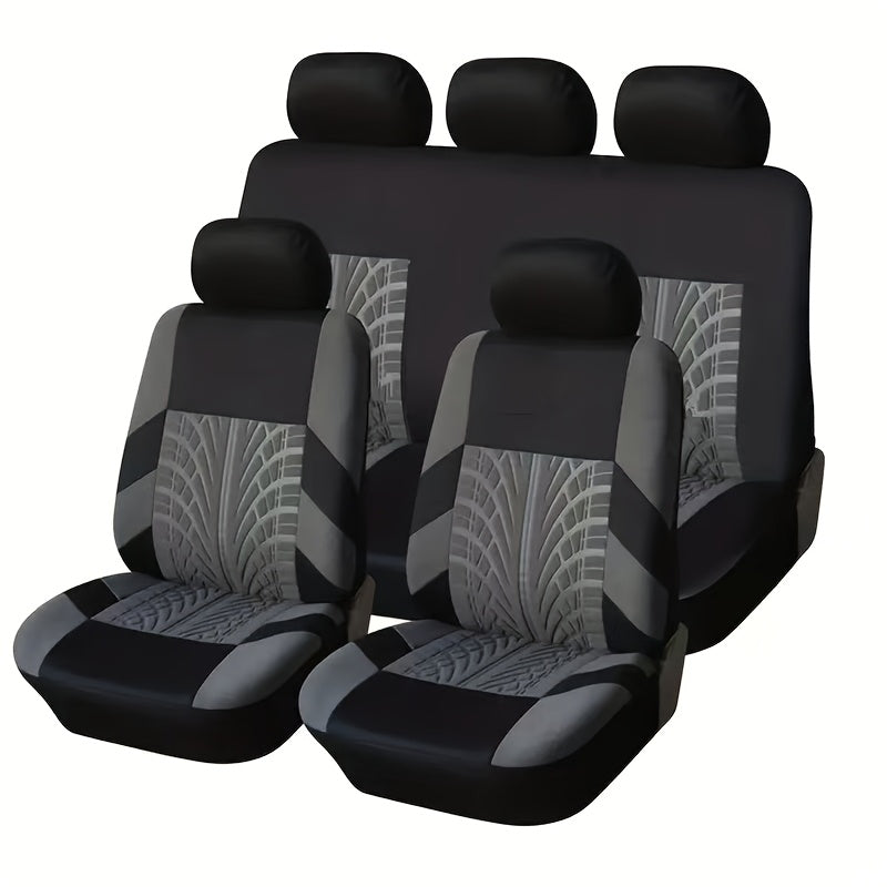 Full Enclosure 5-Seat Car Seat Covers with Tire Track Design – Universal Fit for Most Cars & SUVs, Breathable Fabric, Front & Rear Seat Protection, Stylish Auto Interior Accessories in Multiple Colors