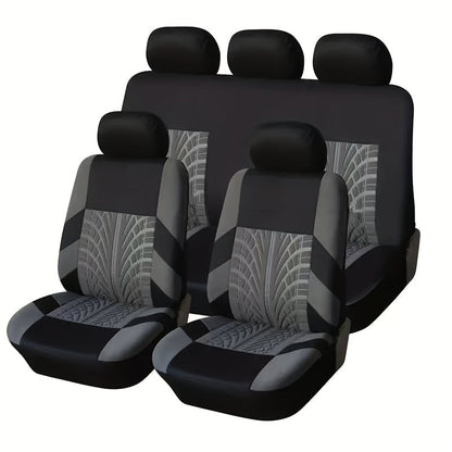Full Enclosure 5-Seat Car Seat Covers with Tire Track Design – Universal Fit for Most Cars & SUVs, Breathable Fabric, Front & Rear Seat Protection, Stylish Auto Interior Accessories in Multiple Colors